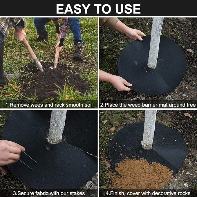24 Pack Non-Woven Tree Mulch Ring 20.5 Inch Degradabl Tree Protection Mat Weed Barrier Round Mats with 32 Staples Stakes for Weed Growth RootProtection Resistant and Reusable