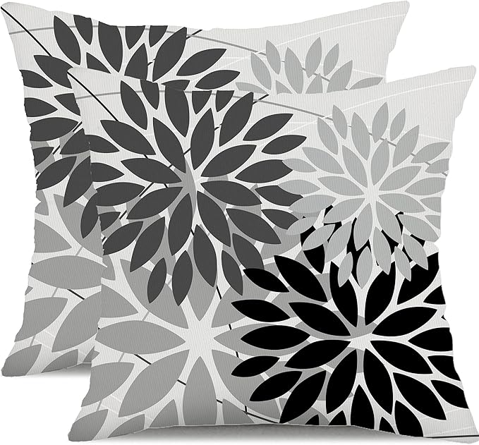 DFXSZ Outdoor Throw Pillow Covers 16x16 Inch Set of 2 Waterproof Spring Summer Geometric Elegant Black Grey Outdoor Pillow Covers for Patio Funiture Garden Couch 158X16