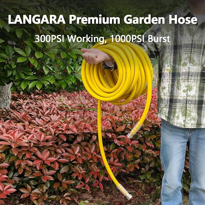 Heavy Duty Premium Garden Hose 25ft x 5/8", 300PSI Working, 1000PSI Burst, Hybrid Rubber Water Hose with Transparent Swivel Handle - Hot/Cold Water - Five Layered Braiding with Brass fittings (Yellow)