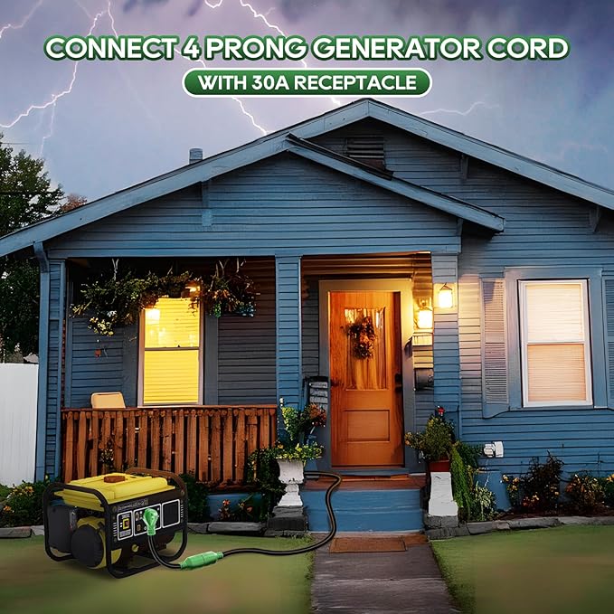 RVGUARD 30 Amp to 30 Amp Generator Adapter Cord 12 Inch STW, TT-30P Standard Male Plug to L14-30R Locking Female, Green