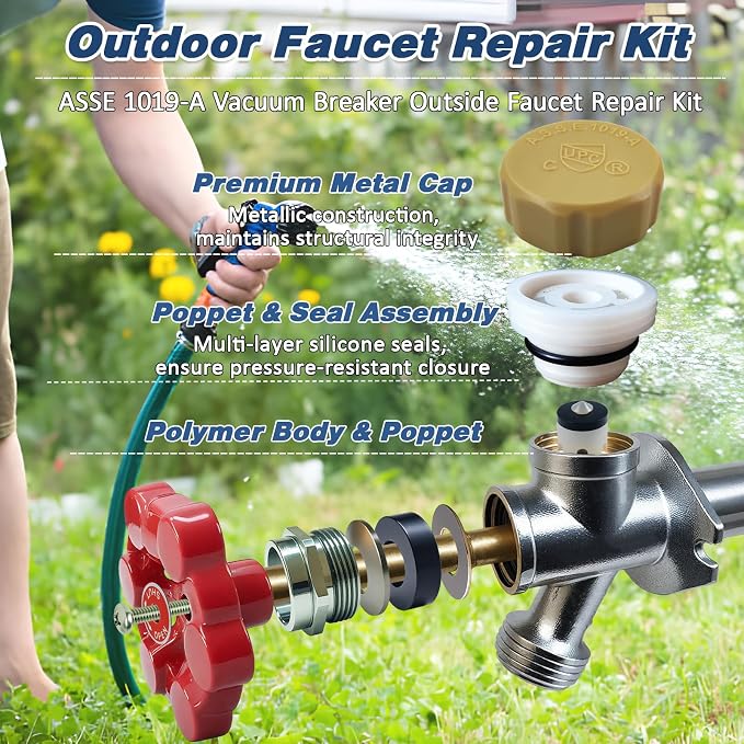 Outdoor Faucets Repair Kit, ASSE 1019-A Water Hose of Home Improvement, ABS Plastic Anti-Siphon Valve Repair for Vacuum Breaker Outside Faucet，1 Pack