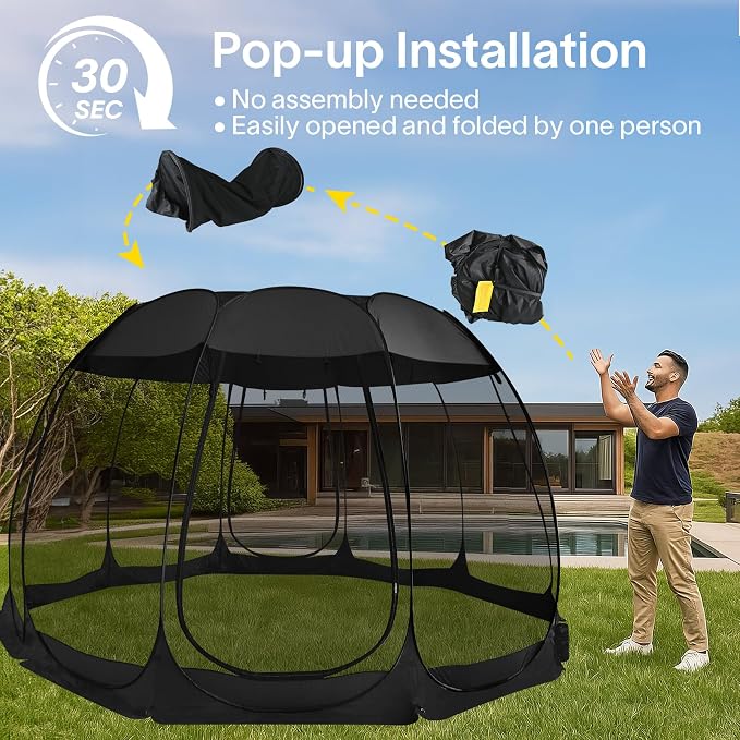 Alvantor Pop Up Screen House Tent, Instant Outdoor Gazebo with Mosquito Netting & UPF 50+ Sun Protection, Portable Canopy Shelter for Patio, Backyard, Camping (2-10 Person)