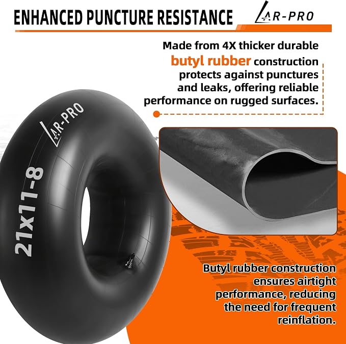 AR-PRO 22x11-8, 21x11-8 Inner Tubes for ATV, Lawn Tractor, Garden Trailer, Golf Cart, Snow Blowers, and More - with TR6 Straight Metal Valve Stems - Made from Durable Butyl Rubber (2-Pack)