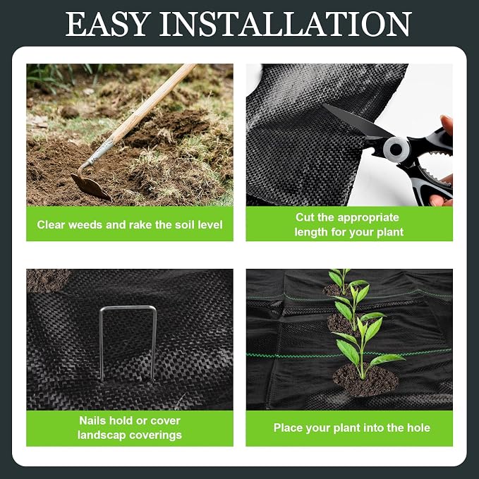 2PCS Weed Barrier Landscape Fabric, 33 x 3.3 Ft Garden Weed Barrier Fabric Heavy Duty with Planting Holes, Ground Cover Weed Barrier Weed Cloth with 20 U-Shaped Ground Nail for Weed Control