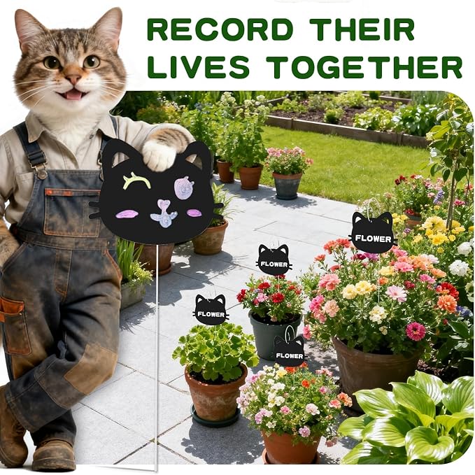 25-Pack Iron Metal Cute Cat's Head Shaped Garden Markers Weatherproof Metal Plant Labels Large Planting Seedling Stake Signs, Seedlings Herbs Vegetable Greenhouse Gifts with White Marker Pen Labels