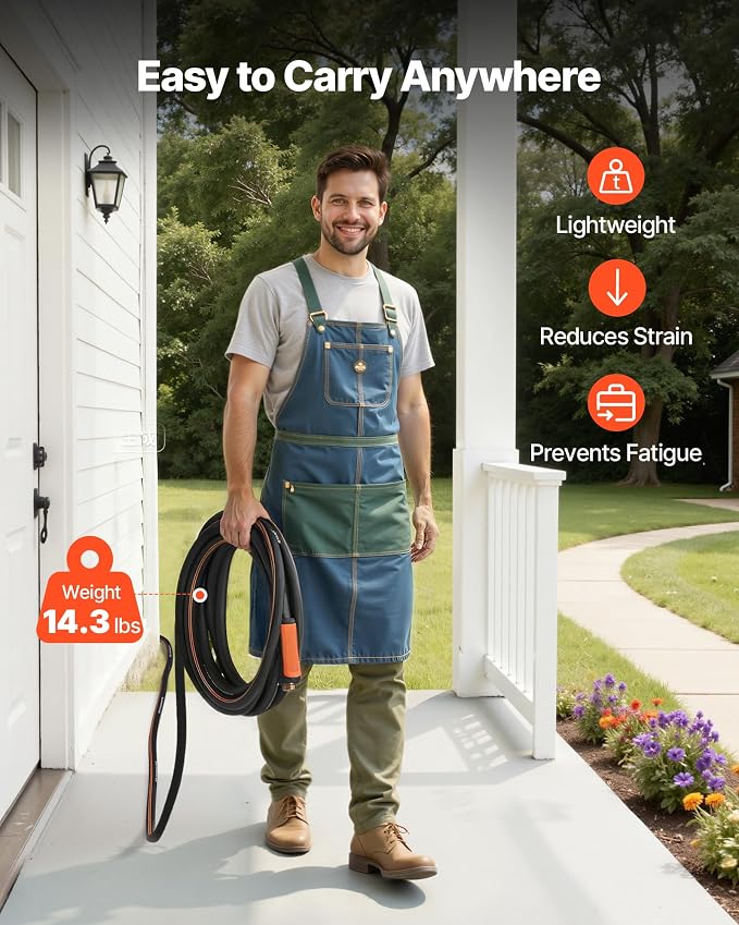 VEVOR Garden Hose, 100 ft 5/8" Heavy Duty 4-Layer Rubber Water Hose, 150PSI Working & 600PSI Burst, Flexible & Non-kink Outdoor Waterhose with 3/4" Fitting, Lightweight Hoses for Gardening Cleaning