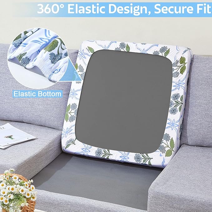 pickyNproud 8Pcs Patio Cushion Covers Stretch Outdoor Couch Cushions Slipcovers Replacement Washable Furniture Protector with Elastic Bottom Sofa Chair Seat Cover, Blue Floral