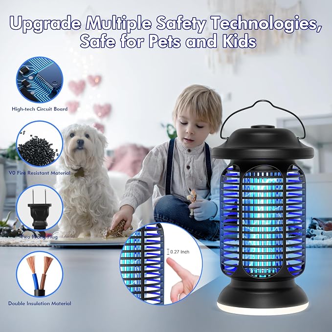 Bug Zapper Outdoor Indoor, Electric Fly Zapper Waterproof with LED Light, 18W Power & 4000V High-Voltage, Coverage Area of 1/2-1 Acre, 5.5ft Cord, Plug-in Mosquito Trap for Patio Backyard Garden