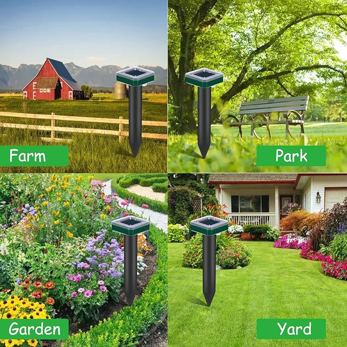 8 Pack Mole Repellent Solar Powered for Lawns Snake Repellent for Yard Rodent Repellent Gopher Groundhog Vole Ultrasonic Spike Outdoor Waterproof Sonic Burrowing Animals Deterrent Stakes
