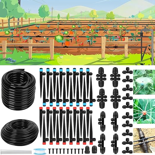 250FT Drip Irrigation Kit – 2026 New Quick-Connect Micro Irrigation System with 1/4'' 1/2'' Tubing (128FT (46FT 1/2 Inch+82FT 1/4 Inch)