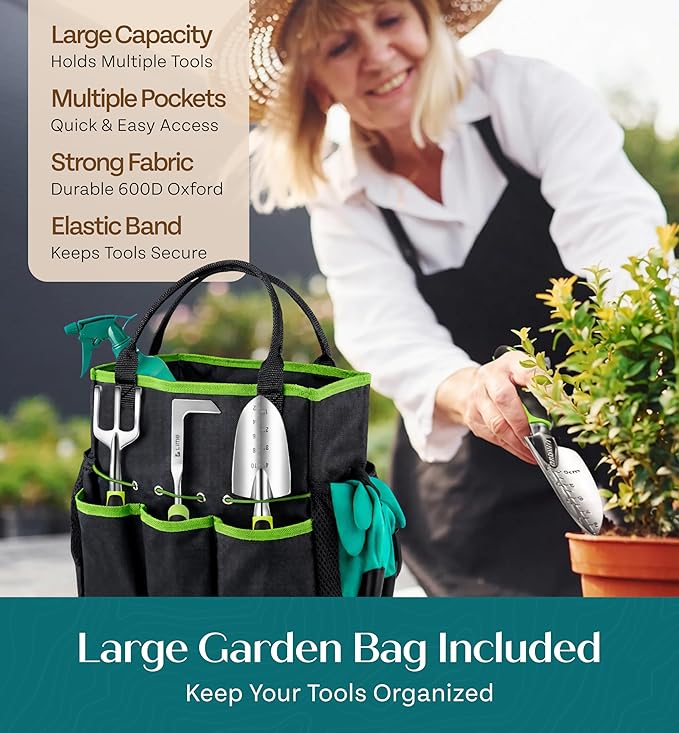 Heavy Duty Gardening Tools with Potting Mat- Gardening Gifts for Women, Men, Mom, Dad - Durable, Ergonomic Garden Tools Set