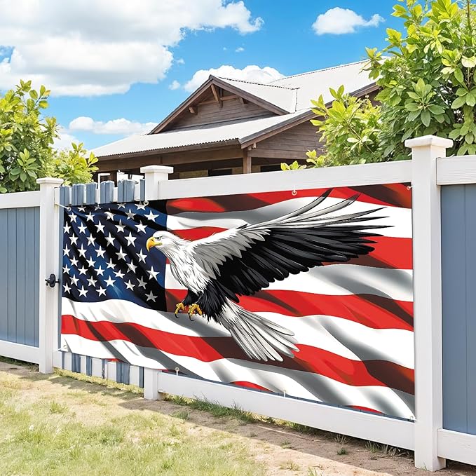 6 * 13FT Eagle flag 4 of July Garage Door Cover Decorations Independence Day Garage Door Banner for Outdoor Indoor Patriot Party Photography Backdrop