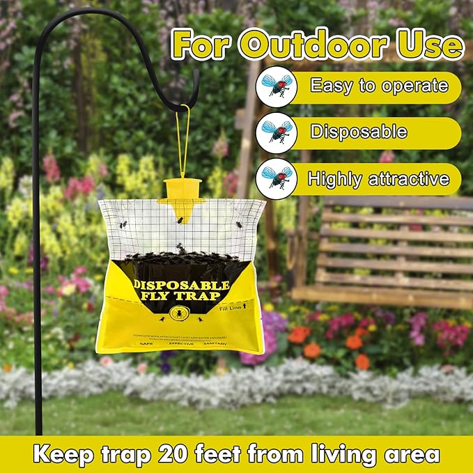 Glovv Fly Traps Outdoor Hanging with Fly Bait, 12 Pack Disposable Bags Hunter Ranch Trap, Flies Control Bug Catcher Killer Repellent for Stable Horse Barn & Farm