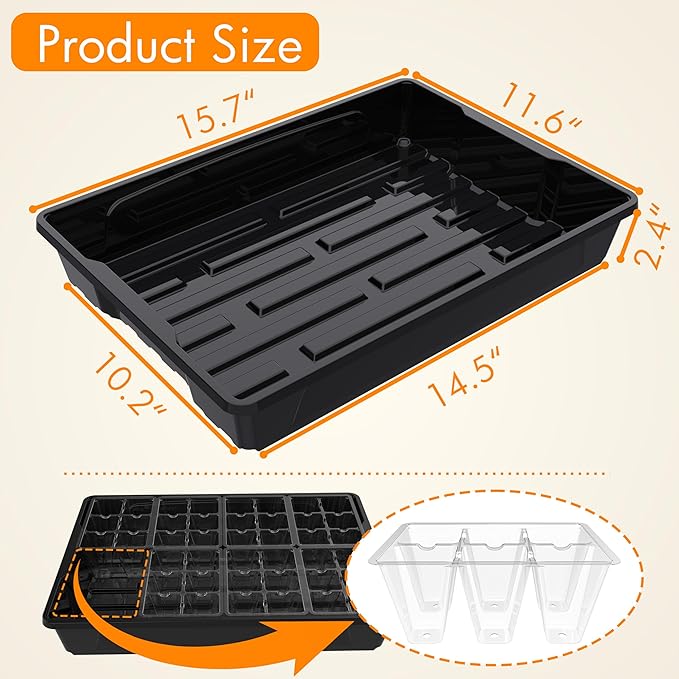 Gardzen 10 Pack Reusable Seed Starter Trays with 30 Pack 6 Cell Trays, Ideal for Starting Seeds