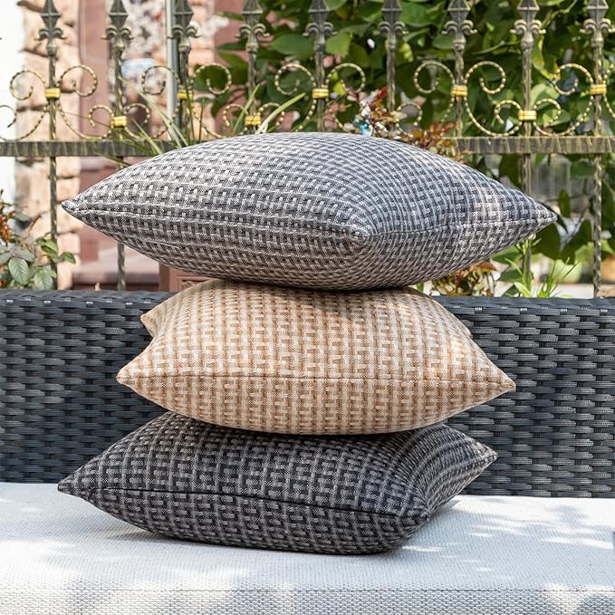 Kevin Textile Outdoor Waterproof Throw Pillow Covers Pack of 2 Boho Farmhouse Decorative Lumbar Cushion Covers for Garden Patio Tent Balcony Bench Couch Sofa 14x24 Inch, Dark Grey