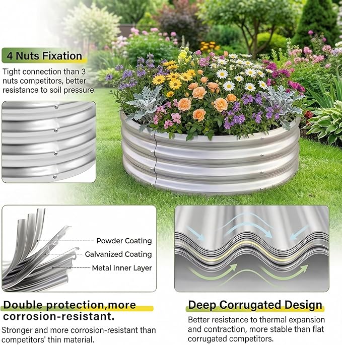 Land Guard 2 Pack 2×2×1ft Galvanized Raised Garden Bed, Planter Raised Garden Beds Outdoor, Round Clearance Raised Garden Beds for Gardening Vegetables……