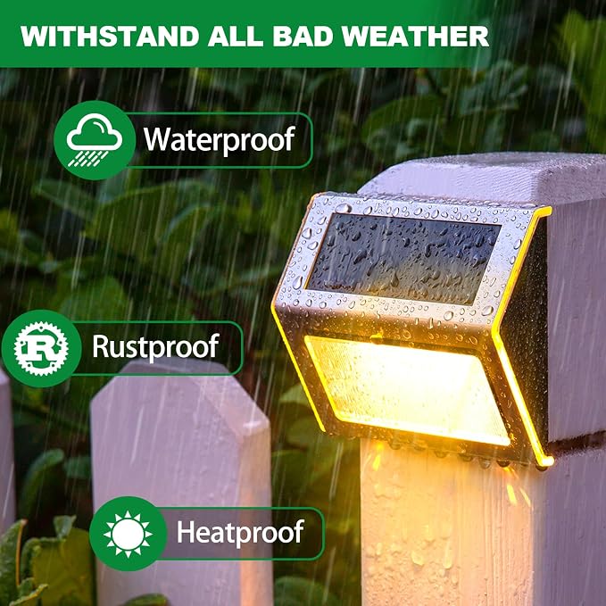 JSOT Solar Lights Perfect for Deck, Fence, Stair, Step Decor-Warm White-12P | Stainless Steel, Waterproof, Solar Powered, Garden, Patio, Deck Rail