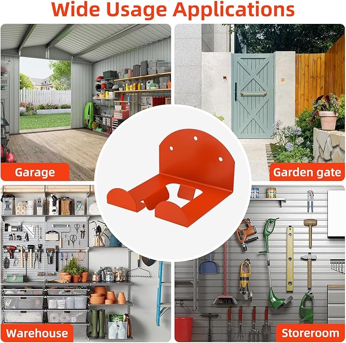 Garage Organizer Trimmer Rack, Weed Eater Hanger for Garage Wall, Heavy Duty Garden Power Tool Holder Wall Mounted for Grass Trimmer, Hedge Trimmer, Garden Tools，4 Pack (Orange)