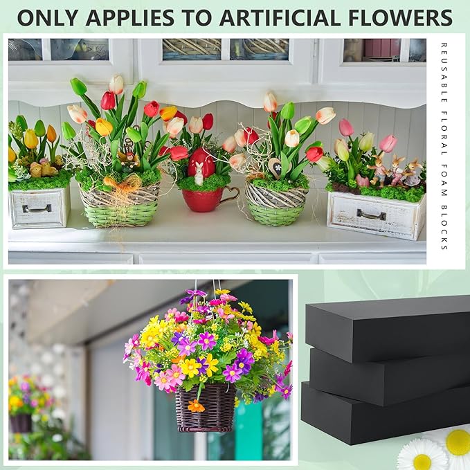 Lallisa 8 Pcs Reusable Floral Foam Blocks Water Weather Resistant Dry Floral Foam for Artificial Flower Arrangements Outdoor Flower Boxes Hanging Planters Wedding Home Decor (11.8 x 4.7 x 2'',Black)