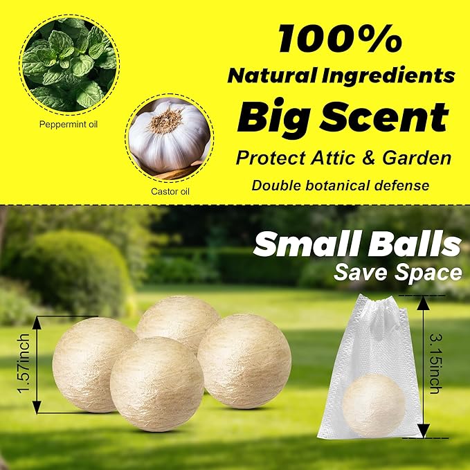 Deer & Rabbit Repellent Balls- Outdoor Animal Deterrent for Garden, Yard, Trees & Plants | Natural, Long-Lasting | Safe for Pets, Kids, Flowers & Vegetables (12PCS)