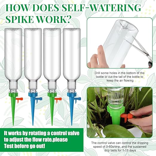 SiliFine 16 Set Plant Watering Devices with Self Watering Spikes and 26 oz Plastic Bottles Plant Waterer Devices with Adjustable Control Valve Switch Indoor Outdoor (Clear)