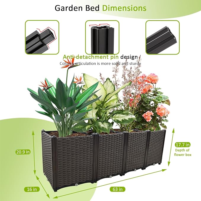 Large Planters for Outdoor Plants Rectangular Raised Garden Bed Elevated Planter Boxes Patio Balcony Deck for Planting Flowers, Vegetables, Tomatoes, and Herbs