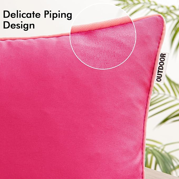 MIULEE Pack of 2 Outdoor Waterproof Throw Pillow Covers Decorative Outdoor Pillowcases Piping Edge Water Resistant Cushion Covers for Patio Garden Couch Chair Tent Balcony, 18x18 Inch Hot Pink