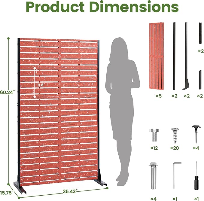 Outdoor Privacy Screen 60" H HDPE Decorative Freestanding Privacy Panel, Sandblasting Louvered Privacy Screens with Stand, Weather-Resistant Panel for Patio, Balcony, Backyard(5 Panels)