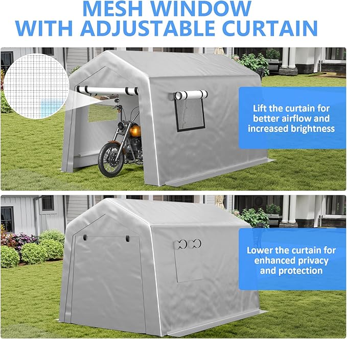 Jocoevol Carport 6x8 FT Enclosed Carport with Roll-up Windows, Portable Garage with Removable Sidewalls & Doors, Car Canopy Tent with Sandbags All-Season Tarp for Bike Motorcycle