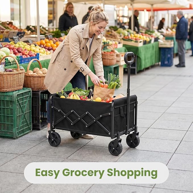 Wagons Carts Foldable - Portable Folding Collapsible Wagons with Wheels - Heavy Duty Utility Carts for Groceries, Shopping, Camping, Sports, Garden，Beach
