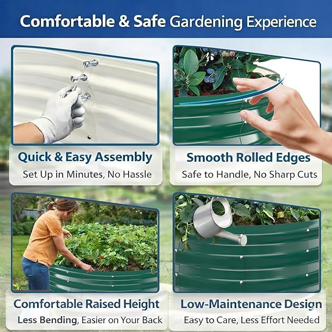 Heavy Duty Round Raised Garden Bed, 6FT Large Thickened Galvanized Metal Planter Box, 0.7mm Reinforced Rust-Resistant, Easy DIY Assembly Above Ground Gardening Bed for Vegetables, Flowers & Herbs