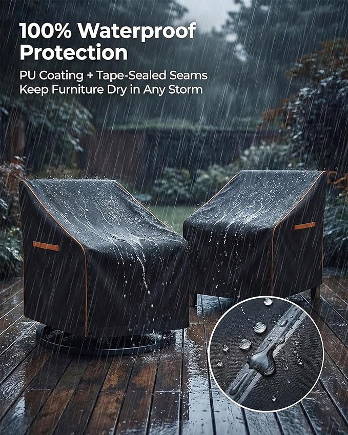 Outdoor Waterproof Patio Chair Covers, Heavy Duty Oxford Coating Weather Resistant Patio Furniture Covers 600D 33W x 35D x 36H inches 2-Pack, Black