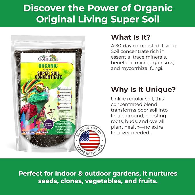 Organic Original Super Soil Concentrate with Mycorrhizae – Living Soil Boosts Roots & Buds for Seeds & Clones - Indoor & Outdoor Growing - Mix 1:4 with Topsoil Potting Soil (1 Quart)