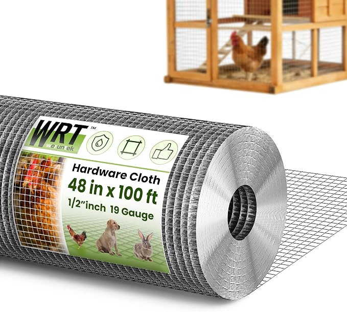 1/2 inch 48inch x 100ft Hardware Cloth Chicken Wire Fencing 19G, Hot Dipped Galvanized After Welding, Wire Mesh Roll, Garden Fence, Poultry and Rabbit Barrier, Outdoor Metal Fencing