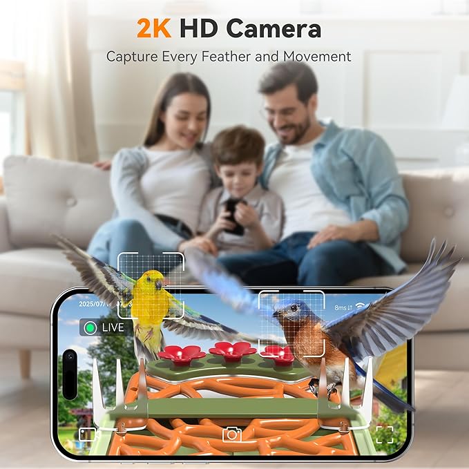 Rayki Smart Bird Feeder with Camera Solar Powered, 2k Hd Live Video & Ai Identification 10,000+ Bird Species, Outdoor Watching Birdhouse for Garden, Ideal Birthday, Christmas Day Gift for Lover