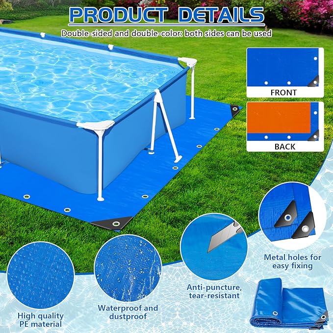 10 x 7 Ft Pool Liner Pad for Above Ground Pools, Thickened Pool Mat Tarp for Under Pool, Dual-Color Pool Ground Pad Cloth Floor Mat for Pool Bottom, Puncture Protection & Extend Liner Life