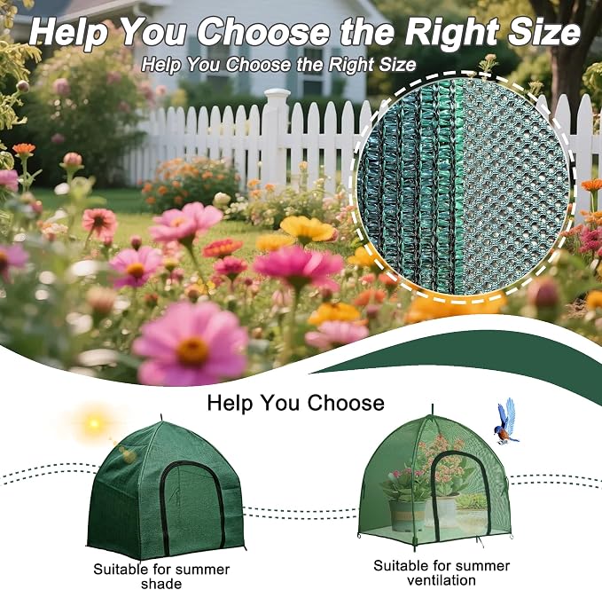 4.6*4.6FT Felt Garden Raised Bed with Plant Covers, No-Tool Growing Bed with Bug Insect Proof Mesh Plant Tents & Sun Shade, 3 Sizes Plant Protection System for Vegetables, Fruits & Flowers