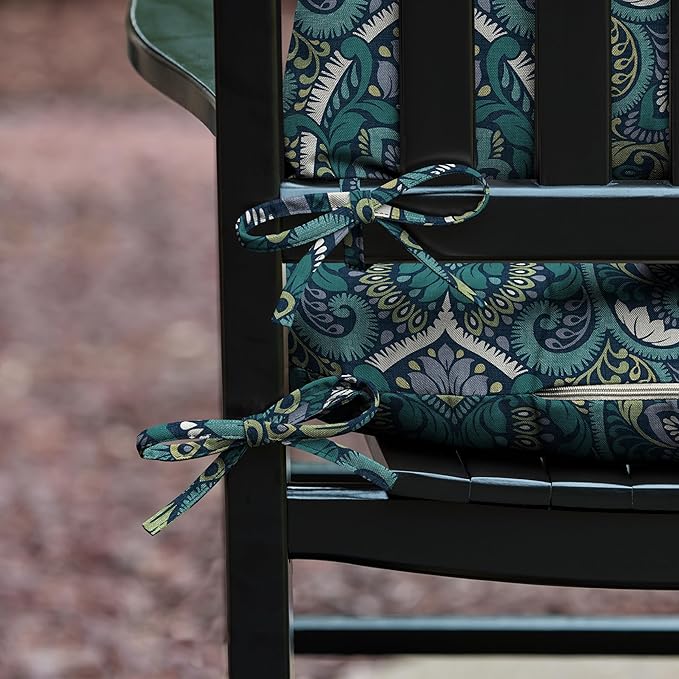 Arden Plush Indoor/Outdoor Rocking Chair Cushion Set, 18 x 20, Water Repellent, Fade Resistant, Tufted Cushion for Rocking Chairs Sapphire Aurora Blue Damask