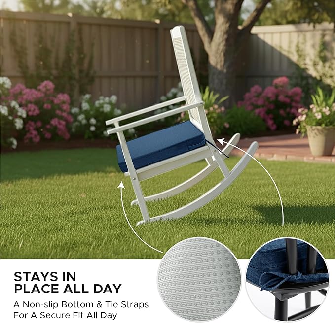 Outdoor Chair Cushions, Water-Resistant & Fade-Resistant, Patio Furniture Square Seat Replacement Chair Pads with Ties, Removable Cover, Non-Slip Bottom, Set of 4, 22 x 22 Inch, Navy Blue
