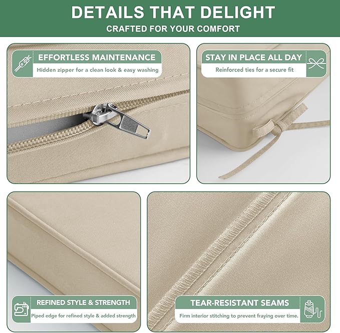 Summsun Patio Chair Cushions 22 x 22 Inch, Water Resistant Backrest Pillow and Seat Cushion Set for Outdoor Furniture, Sectional Sofa Cushion Replacments, Cream, Set of 4