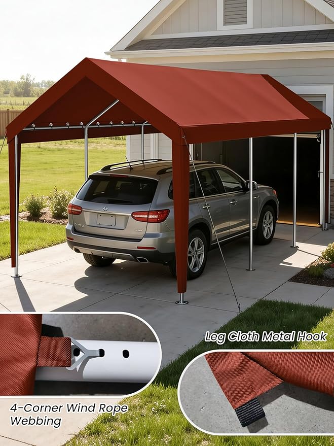 10 x 20 Ft Carport Replacement Cover, Heavy Duty Outdoor Car Tarp Canopy, Waterproof & UV Protected Tear Oxford Tarp with Ball Bungees (Frame is Not Included)
