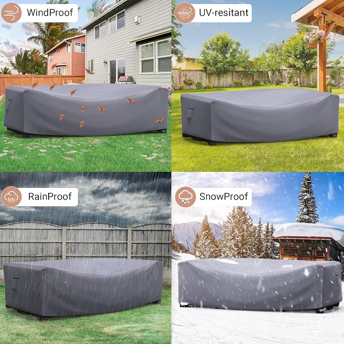 Mrrihand Heavy Duty Patio Furniture Covers, Outdoor Furniture Covers Waterproof Sectional Sofa Set , Patio Table and Chair Set Cover 62"L×42"W×28"H,Grey