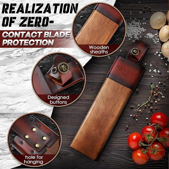 Freelander Japanese Style High Carbon Steel Machete with Red Sandalwood Ergonomic Full Tang Handle and Wood-Leather Sheath, for Camping, Hiking, Yard Work, and Survival, Gifts for Men Women