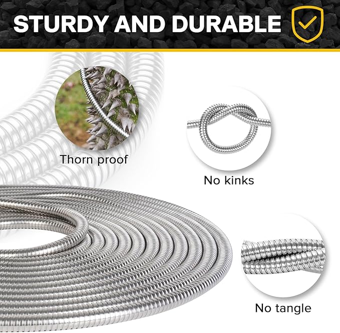 2024 Metal Garden Hose 75ft Heavy Duty Stainless Steel Water Hose with Sprayer & Metal Fittings Flexible Lightweight Hose Puncture Proof Hose for Yard, Outdoors, Rv