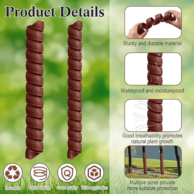Wesiti 20 Pcs Tree Trunk Protector Plastic Spiral Trunk Tree Wrap Guard Bark Tube Protectors to Protect Bark Saplings from Deer Cats Rodents Rabbit Mowers (Dark Brown)
