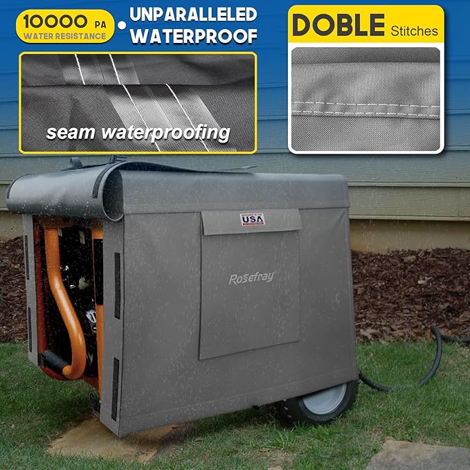 Rosefray Generator Cover-24”Lx18”Wx20”H,600D Heavy Duty Waterproof, Small Outside Equipment Cover for Champion,Predator,WEN,Ryobi,Generac,Westinghouse Portable Generator 3000-4500W-Gray/S