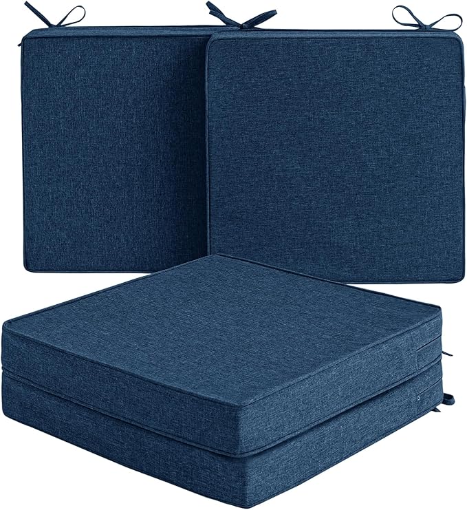 Outdoor Chair Cushions, Water-Resistant & Fade-Resistant, Patio Furniture Square Seat Replacement Chair Pads with Ties, Removable Cover, Non-Slip Bottom, Set of 4, 18x18 Inch, Navy Blue