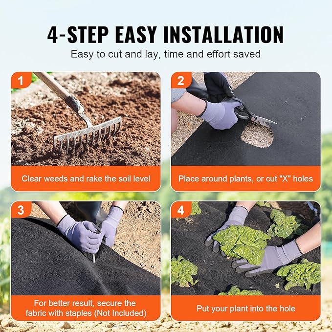 VEVOR Geotextile Landscape, 6ft x 50ft 8 oz, Non-Woven PP Drainage 350N Tensile Strength & 440 N Load Capacity, for Ground Cover, Garden Fabric, French Drains, Black