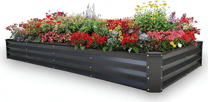 GrowHaus 8x4x1FT Galvanized Raised Garden Bed, Planter Boxes Outdoor Large Metal Garden Beds for Planting Vegetables Flowers Herbs Rectangle Dark Gray