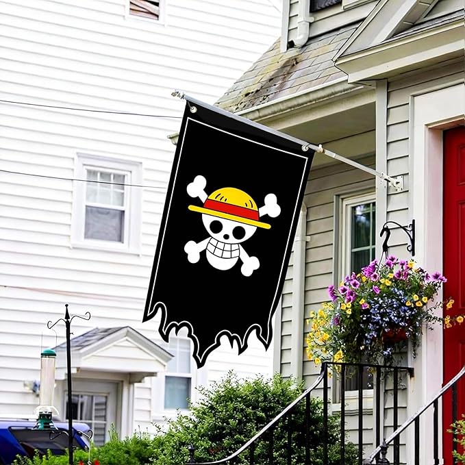 49x29in Vertical Anime-Style Pirate Banner with Straw Hat Skull Design for Halloween Decor and Themed Rooms